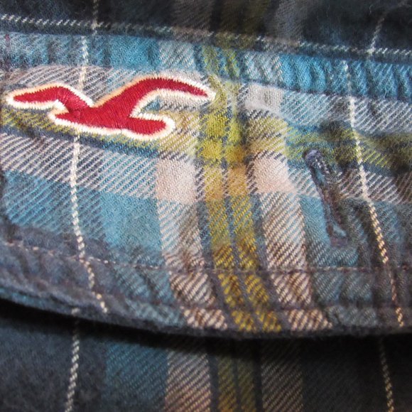 Hollister Mens Blue/Green/Yellow Plaid Oxford Size Small 100% Cotton - Picture 5 of 5